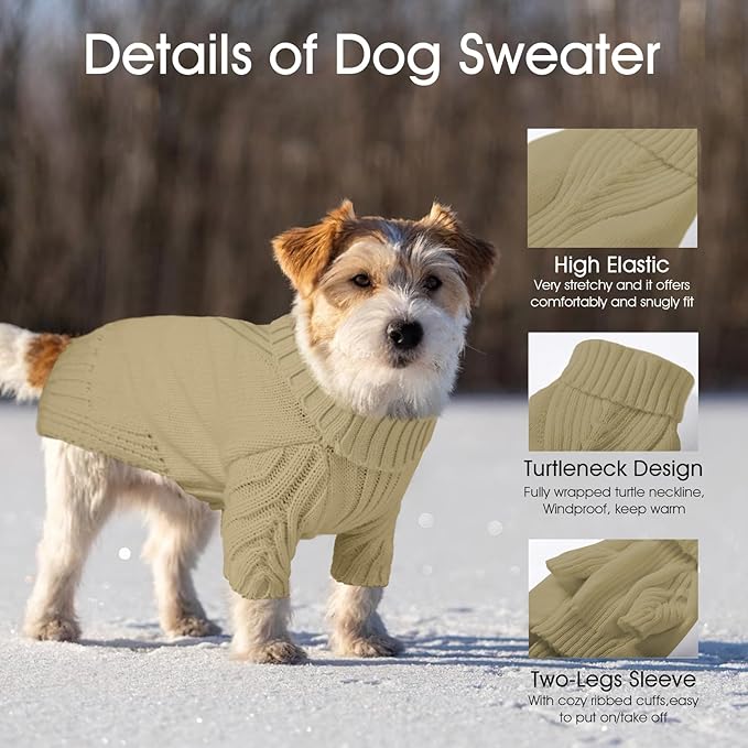 Dog Sweaters for Small Medium Large Dogs Girl, Classic Turtleneck Pet Sweater for Dogs Cats, Thermal Doggy Winter Coat, Warm Dog Shirt Outfits, Double Knitting Collar for Outdoor Playing (M, Camel)