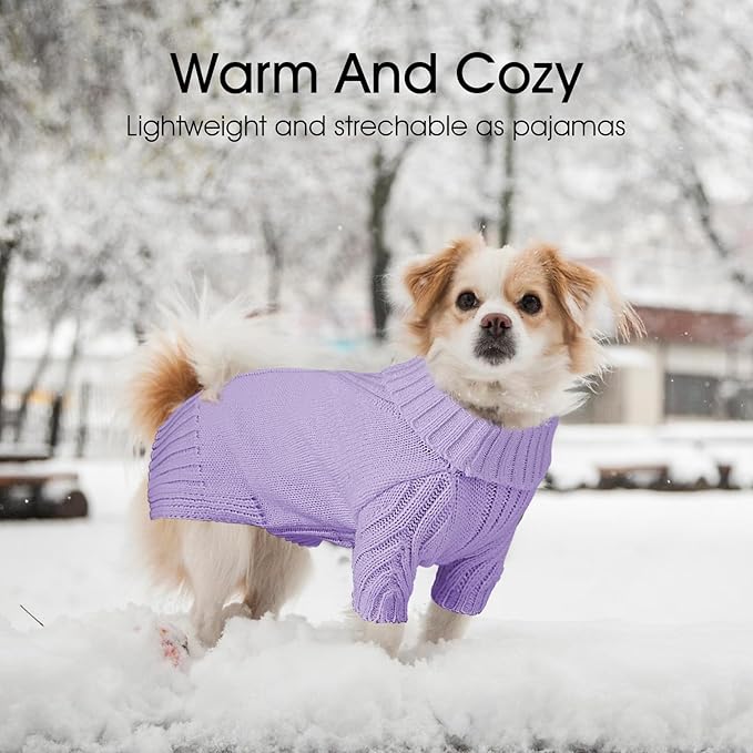 Dog Sweaters for Small Medium Large Dogs Girl, Classic Turtleneck Pet Sweater for Dogs, Thermal Doggy Winter Coat, Warm Dog Shirt Outfits, Double Knitting Collar for Outdoor Playing (Light Purple, M)