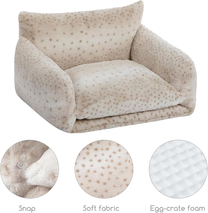 Hollypet Cat Bed Fluffy Plush Mutifuctional Double-Layer Soft Pet Couch Orthopedic Sofa Nest Beds for Small Cats and Dogs, Leopard (25x20x13 inch)