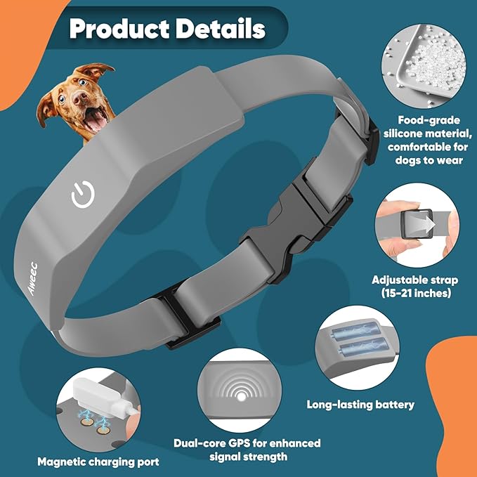 GPS Wireless Dog Fence with Free App, Electric Fence System with Training Collar, Portable Fence for Outdoor Use, Rechargeable Waterproof Flexiable Collar, Adjustable for Large Medium Dogs