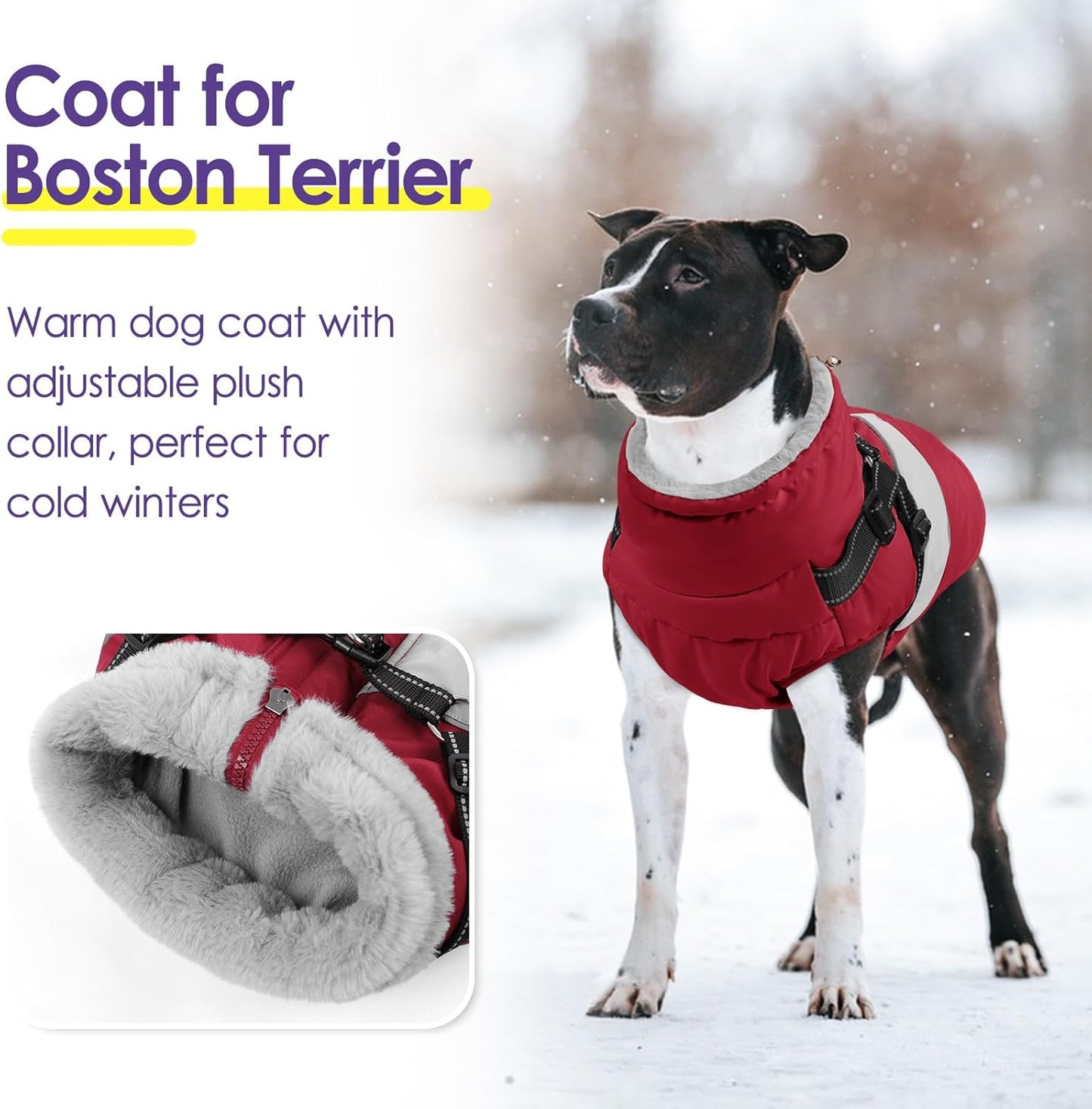 SUNFURA Dog Coat for Large Dogs, Warm Pet Jacket Winter with Harness Built in, Waterproof Pet Snow Jacket with Furry Collar, Reflective Fleece Snowsuit for Extra Large Dogs, Burgundy XL