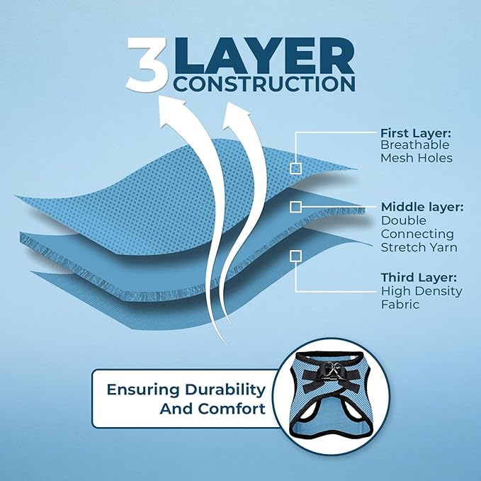 Voyager Step-in Air All Weather Mesh Harness and Reflective Dog 5 ft Leash Combo with Neoprene Handle, for Small, Medium and Large Breed Puppies by Best Pet Supplies - Baby Blue/Black Trim, Small