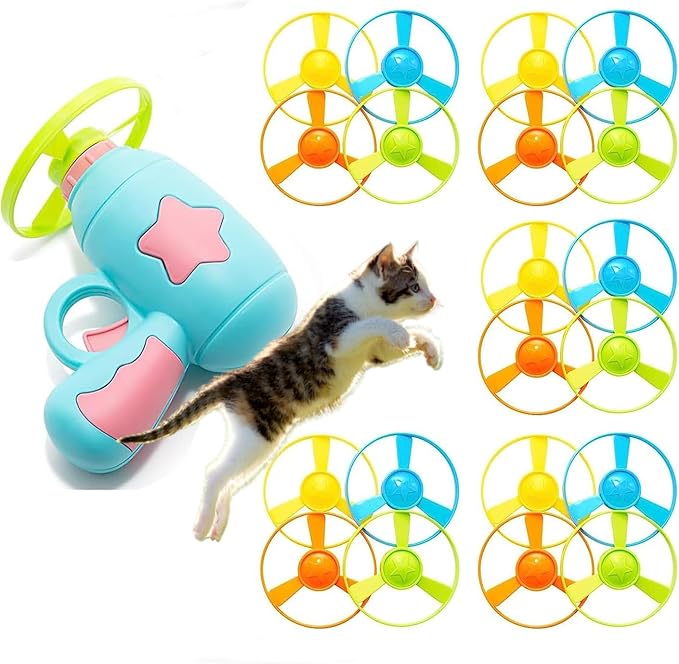 Cat Fetch Toys, Interactive Flying Cat Toy with 20 Flying Propellers, Dog Cat Pet Tracks Chasing Toy for Indoor,Outdoor Cats (Blue)