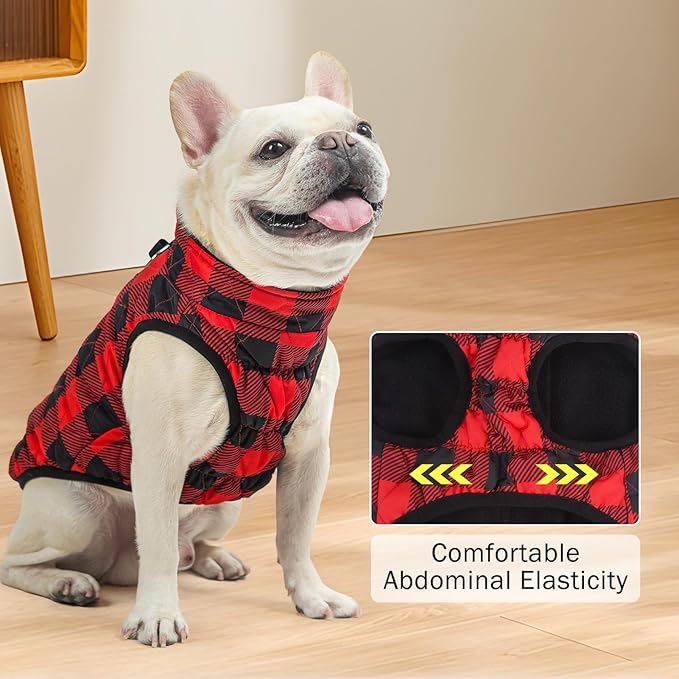 SCENEREAL Warm Puppy Jacket with Built-in Harness for Small/Medium Dogs, Waterproof Winter Coat with Zipper, Fleece Puffer Vest for Cold Weather, Windproof Snow Clothes