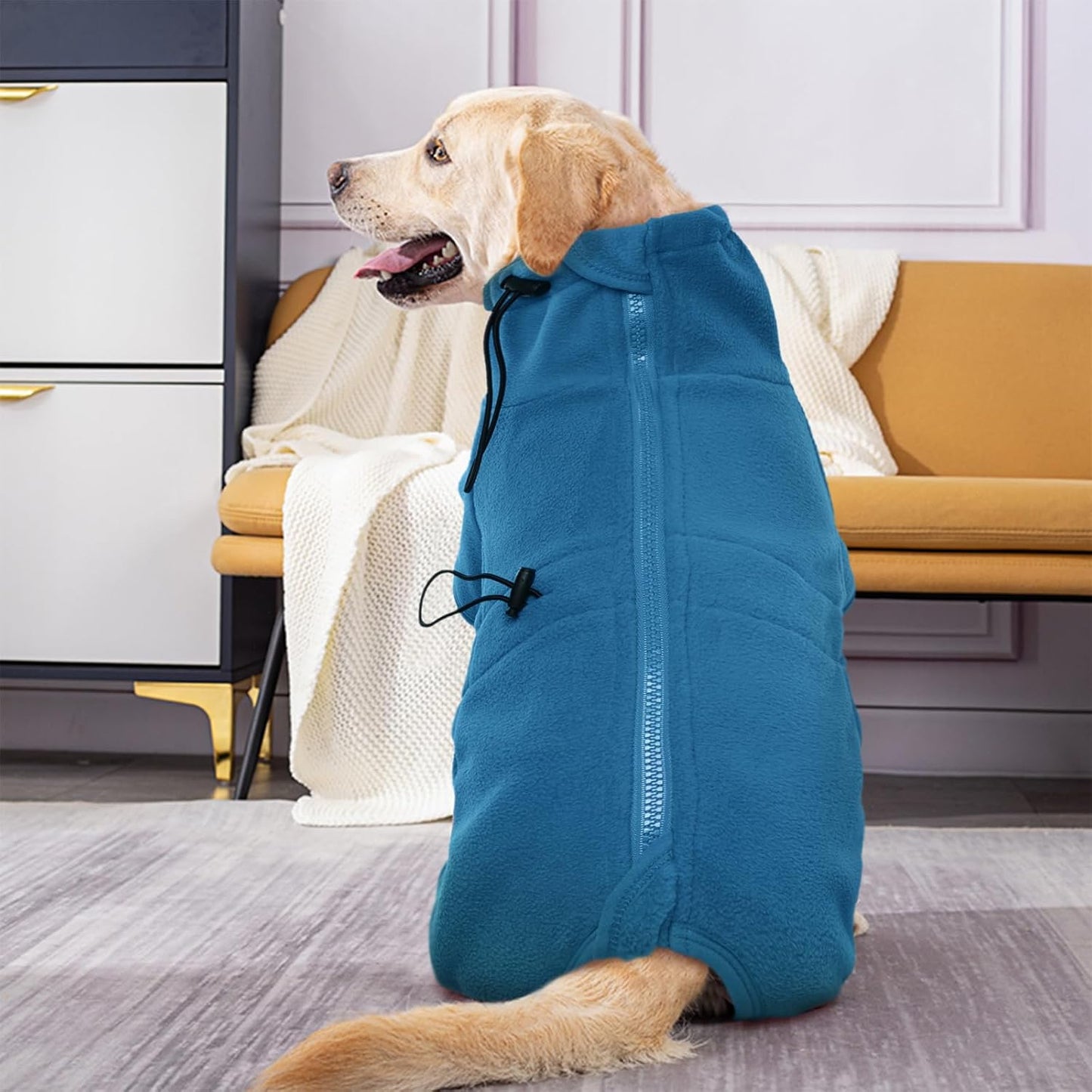 ROZKITCH Dog Winter Coat Soft Fleece Pullover Pajamas, Pet Windproof Warm Cold Weather Jacket Vest Cozy Jumpsuit Apparel Outfit Clothes for Small Medium Large Dog Walking Sleep 3XL