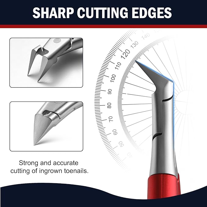 FVION Toenail Clippers for Ingrown Toenail, Straight Nail Clippers for Ingrown Toenails, Professional Ingrown Toenail Treatment for Adults, Seniors, Men and Women (Red)