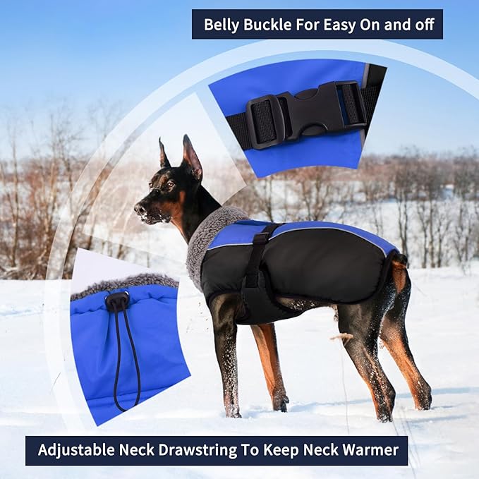 IECOii Extra Warm Dog Coat - Reflective, Adjustable Winter Jacket with Buckle & Fleece Turtleneck for Small, Medium & Large Dogs
