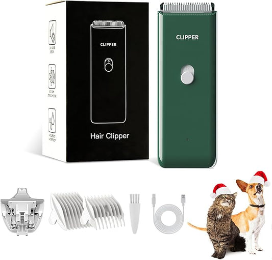 2-in-1 Professional Dog Grooming Kit - Low Noise, Waterproof, USB Rechargeable, and Safe Ceramic Blade - Gift for Dogs and Cats (Green)