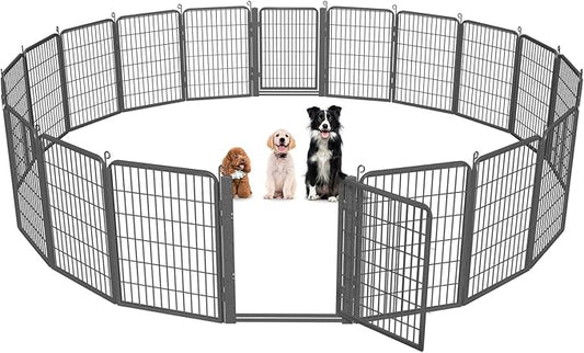 Dog Playpen with Low Threshold Gate, 40 inch 20 Panels Dog Fence, Heavy Duty Metal Exercise Large Dog Pen, Rust-Resistant Outdoor Pet Fence for Yard RV Camping