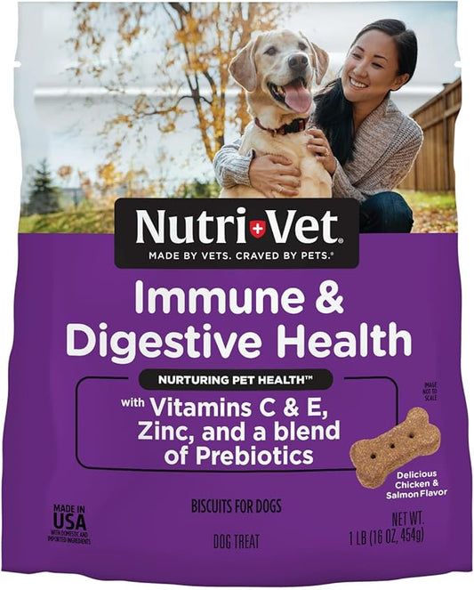 Nutri-Vet Immune & Digestive Health Biscuits for Dogs, Immune Health Biscuits, Prebiotic & Postbiotic Dog Treat, Functional Treat, 16 oz