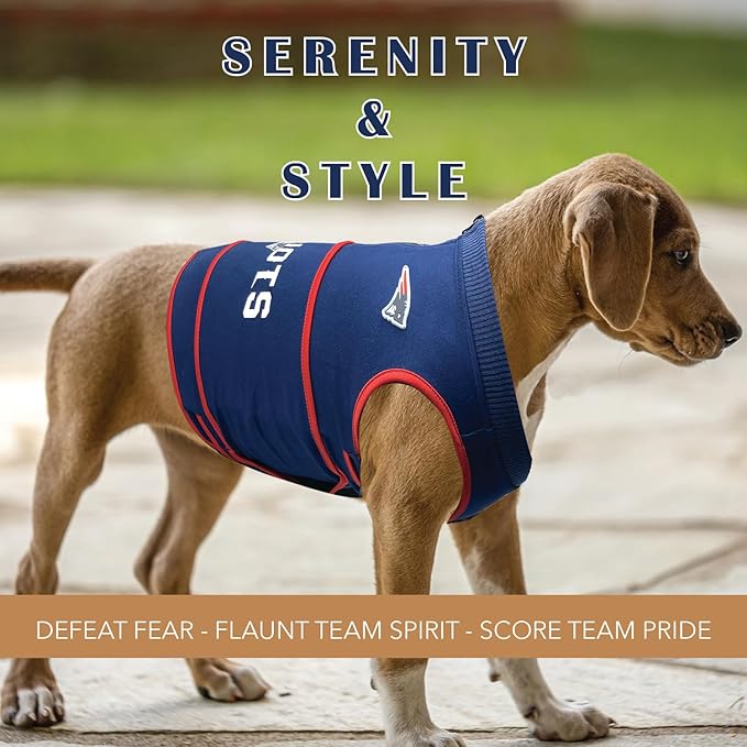 NFL New England Patriots Dog Anxiety Shirt Calming Soothing Solution Vest for Dogs Cats with Anxiety, Fears, Fireworks, Loud Noises, Dark, Lonely Keeps Dogs Calm Feeling Safe, Relaxing Jacket, Small
