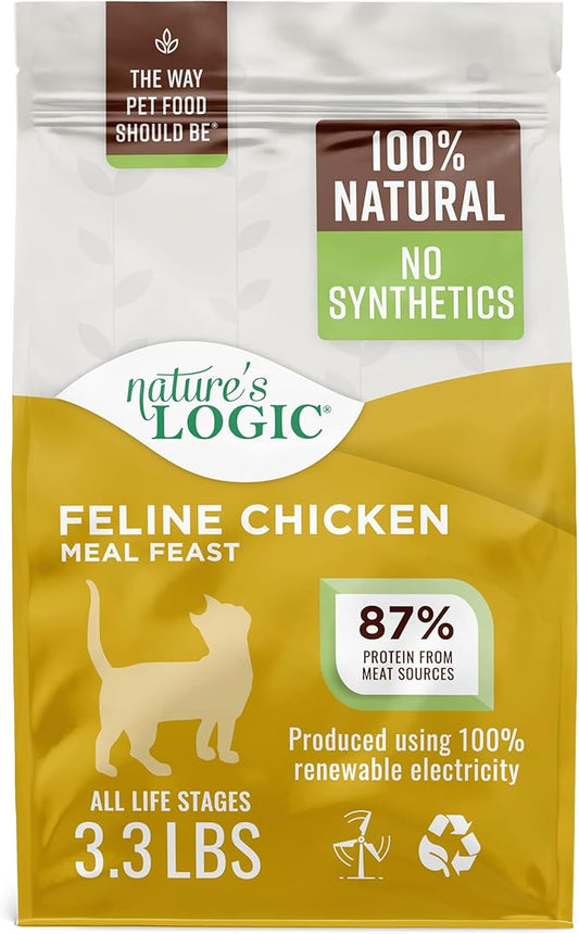 Nature's Logic Feline Chicken Meal Feast Cat Food - High-Protein Dry Food for Cats, 100% Natural Nutrition with Probiotics & Prebiotics - All Life Stages - Chicken, 3.3lbs