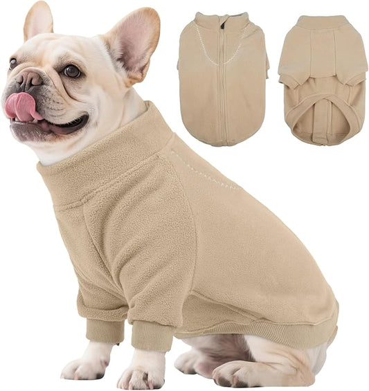 BRKURLEG Dog Sweater, Turtleneck Thick Dogs Sweatshirts Fleece Sweater, Dog Winter Coat for Small Medium Large Dogs, Pet Warm Sweaters with Zipper, Pullover Jacket with Sleeve (Light Coffee, XL)