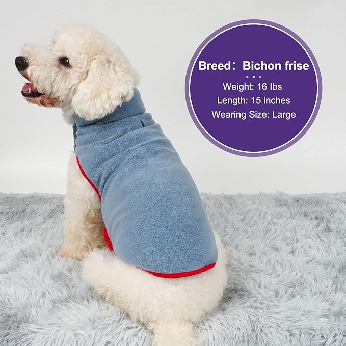 cyeollo Fleece Dog Jacket Sherpa Cozy Winter Dog Sweaters Reversible Pet Clothes Warm Cold Weather Coats for Small Dogs, Blue XL