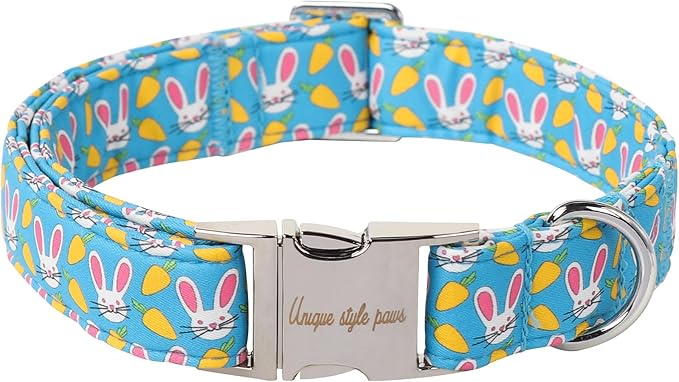 Unique style paws Dog Collar Metal Buckle Collar for Easter Gift Pink Ear Rabbit Carrot Durable Cotton Collar for Small Medium Large Boys Girls Dogs