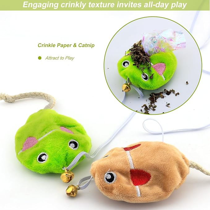 Interactive Cat Toy Wand with Catnip Mouse, Cat Teaser Wand Rainbow String for Bored Indoor Adult Cats and Kittens (8 Pack)