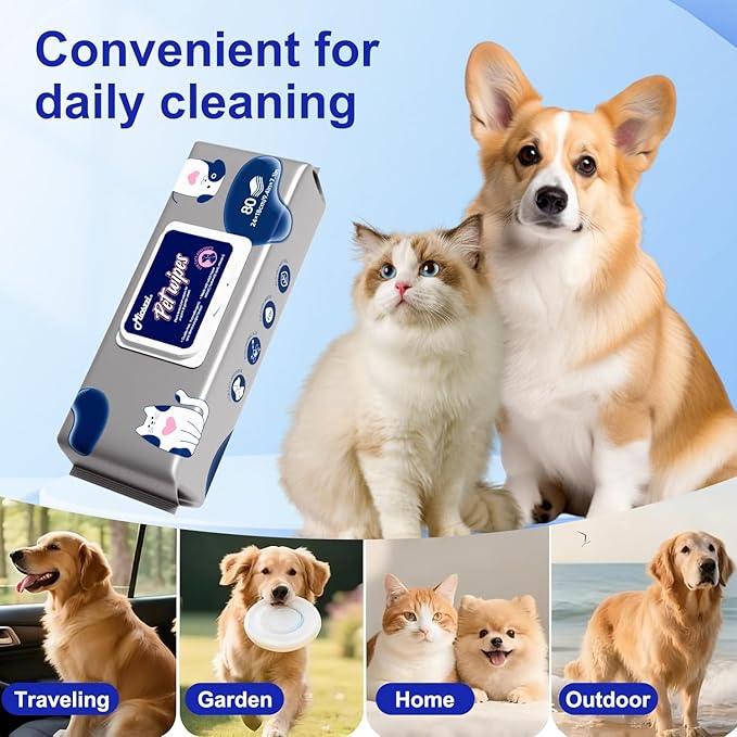 MIOSSZI 160 PCS Dog Cleaning Wipes for Paws and Butt Dog Wipes Cleaning Deodorizing Pet Wipes for Dogs & Cats for Dogs Grooming Wipes Extra Thick Puppy Wipes