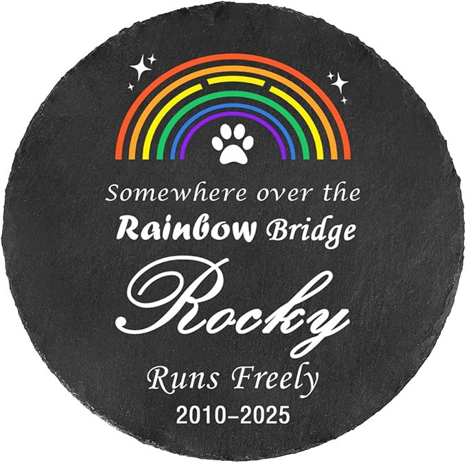 Ships Next Day Personalized Pet Memorial Stone for Loss of Dog Cat, Custom Photo Name Memory Headstone Garden Grave Marker Bereavement Sympathy Gift