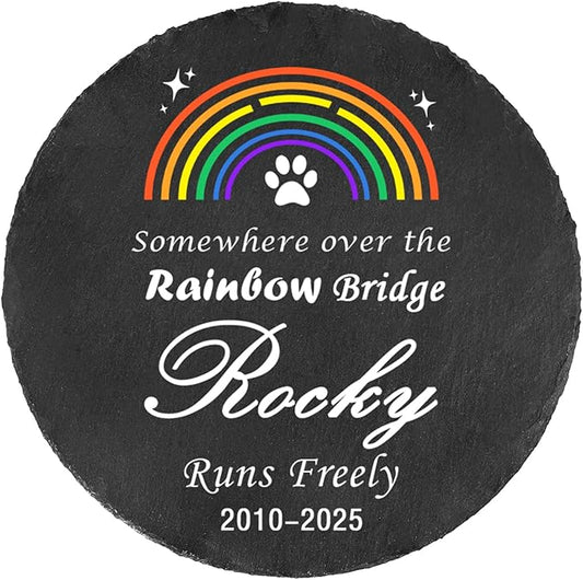 Ships Next Day Personalized Pet Memorial Stone for Loss of Dog Cat, Custom Photo Name Memory Headstone Garden Grave Marker Bereavement Sympathy Gift