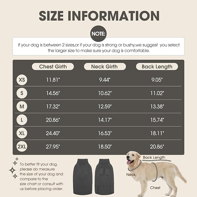 Dog Sweater for Large Size Dogs, XL Dog Turtleneck Sweaters Short Sleeves Solid Color, Soft Winter Warm Knitwear for Dogs Outdoor Playing, Christmas Thanksgiving