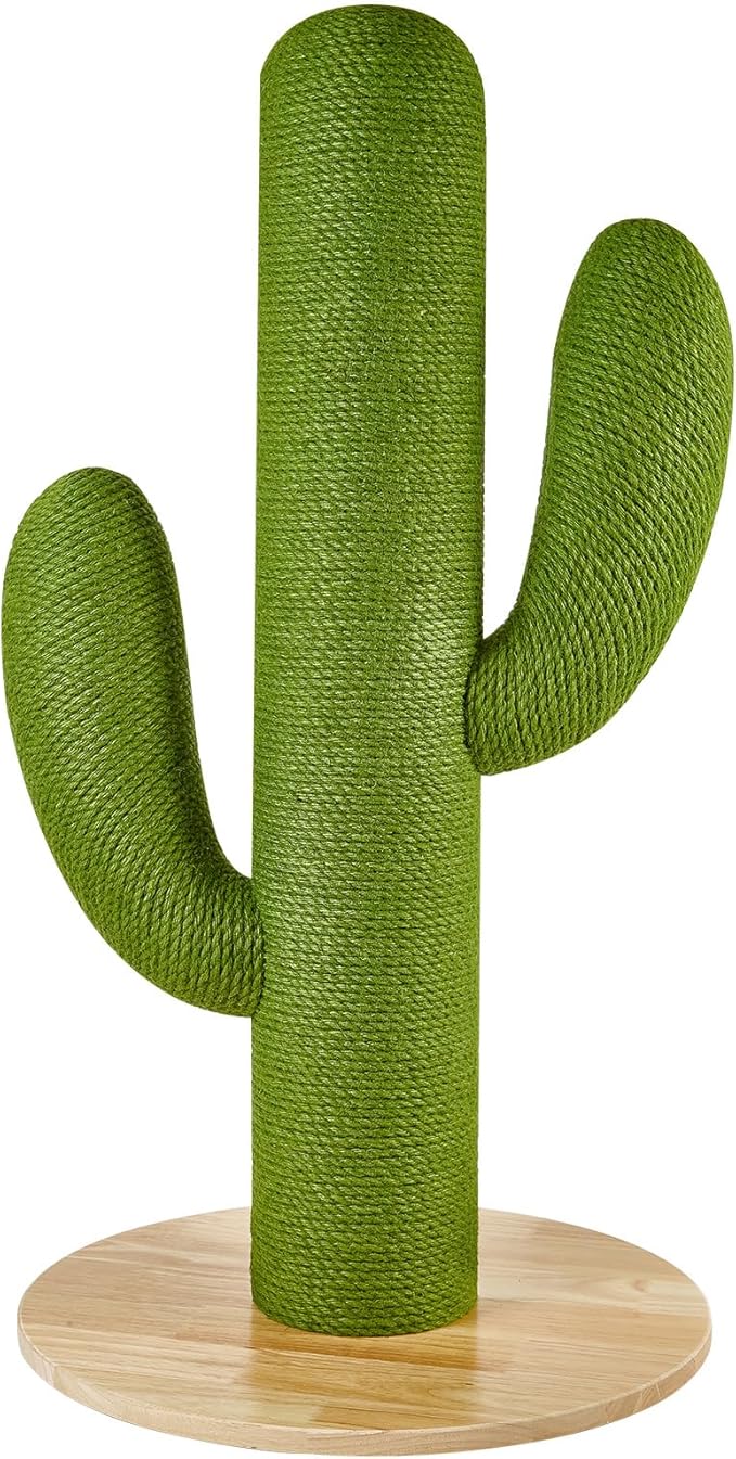 Cat Scratching Post with Solid Wood Base,39.37" Hx17.71 Lx17.71 W Tall Scratching Posts for Indoor Cats Adults,Cactus Thick Columns,Durable Lambswool and Jute,Large Scratcher Post (Large)