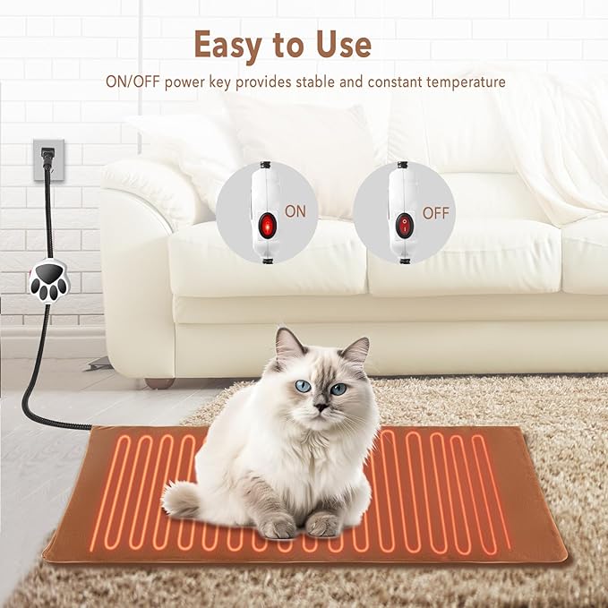 On/Off Switch Electric Pet Heating Pad with Chew Resistant Cord and 2PCS Machine Washable Cover,Indoor Heated Pet Bed Warmer,for Cat Beds and Dog Beds 75x40CM