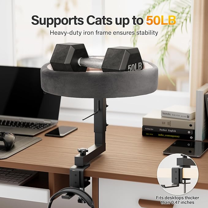 2-in-1 Cat Bed Desk Mount & Headphone Hanger – Adjustable Cats Hammock Bed for Desk, Cat Beds & Furniture for Home Office or Gaming Setup