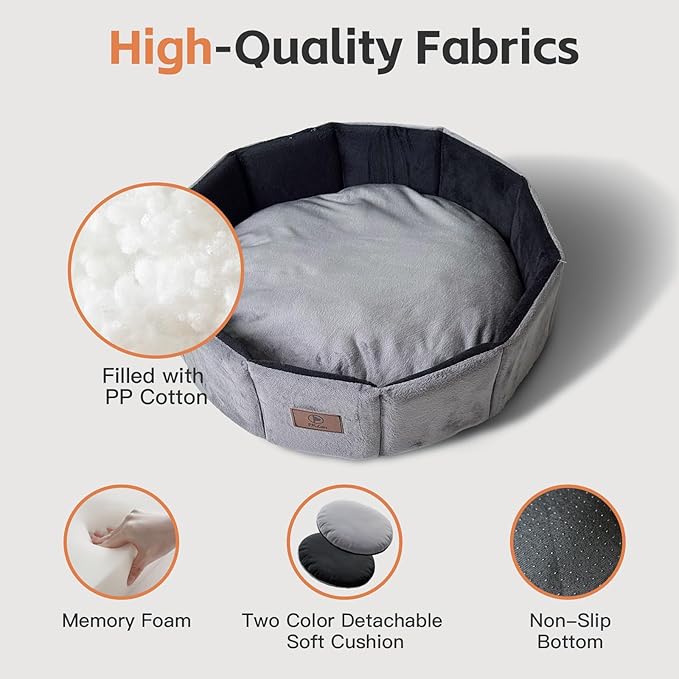 Cat Bed Kitten Bed, Washable Round Cat Beds for Indoor Cats, Super Soft Faux Rabbit Fur Small Kitten Bed for Puppy and kitten, Fluffy Inner Mat Filling Memory Foam with Anti-Slip Bottom (Gray)