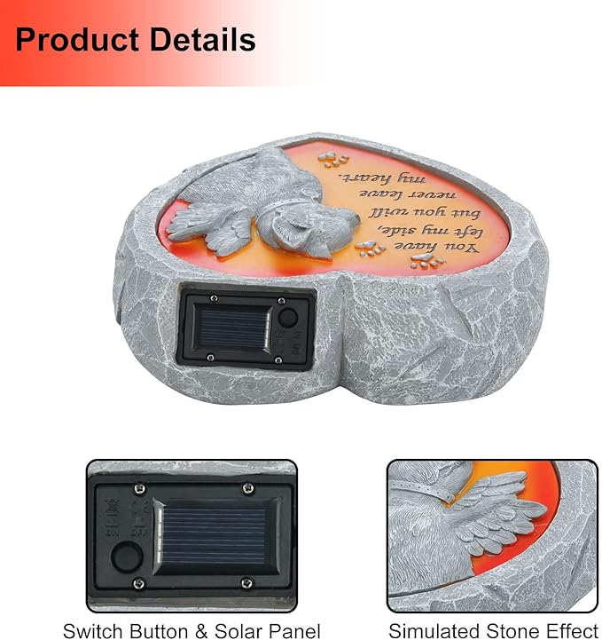 BAYN Cat Pet Memorial Stones Gifts, Solar Heart Shaped Pet Memorial Headstone Grave Markers for Loved Ones Loss of Cat Sympathy Gift Garden Stone Statue