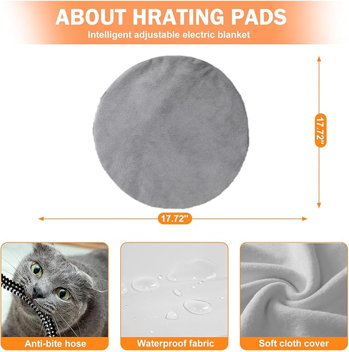 CLAYCLAY Heated Cat Bed for Indoor Cats - 20" Cozy Washable With Timer & Temperature Adjustable, Non-Slip Bottom, Removable, Pet Heating Pad With Waterproof