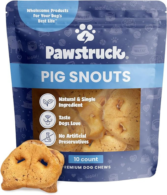 Pawstruck Natural Slow Roasted Pig Snouts for Dogs – Premium Single Ingredient Low Fat Pork Chew Treat for All Breeds – No Artificial Preservatives – 10 Count