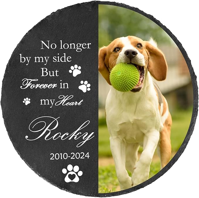 Ships Next Day Personalized Pet Memorial Stone for Loss of Dog Cat, Custom Photo Name Memory Headstone Garden Grave Marker Bereavement Sympathy Gift
