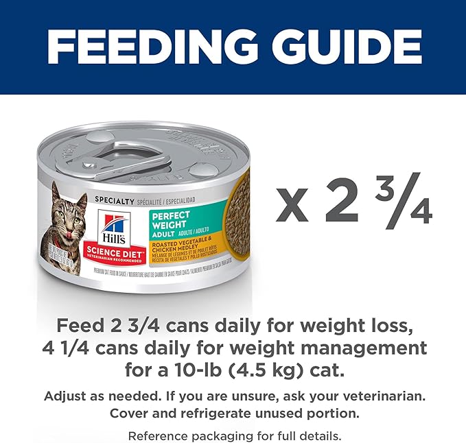 Hill's Science Diet Perfect Weight, Adult 1-6, Weight Management Support, Wet Cat Food, Chicken & Roasted Vegetables Stew, 2.9 oz Can, Case of 24