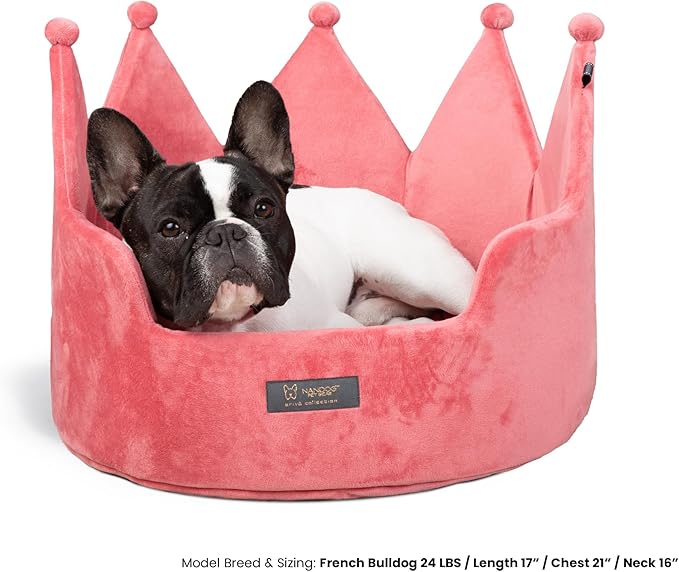NANDOG Pet Gear Crown Cozy Round Dog and Cat Bed Collection Washable Indoor Pet Bed for Small Breeds -Soft Bed Fits in Crate or Kennel - Made of Ultra Soft Micro-Plush Material (Royal Pink Prive 18")