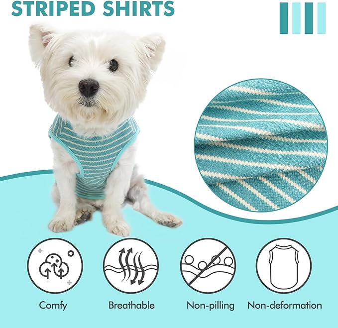 KYEESE 2Pack Dog Shirts Striped for Small Dogs Soft Stretchy Dog T-Shirts Lightweight Tank Top Sleeveless Vest Breathable Pet Apparel, Large, Rose Red+Blue