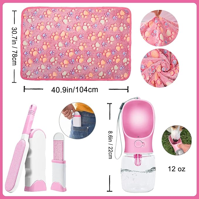 Puppy Supplies Starter Kit - 39-Piece Set of Puppy Essentials and Dog Stuff.Includes Dog Leash, Toys, Bowl, Brushes,and More.Perfect Welcome Home Present for Your New Puppies-Pink