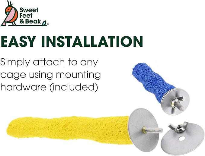 Sweet Feet and Beak Comfort Grip Safety Perch for Bird Cages - Pedicure Perch for Birds to Keep Nails and Beaks in Top Condition - Safe Easy to Install Bird Cage Accessories - L 13"