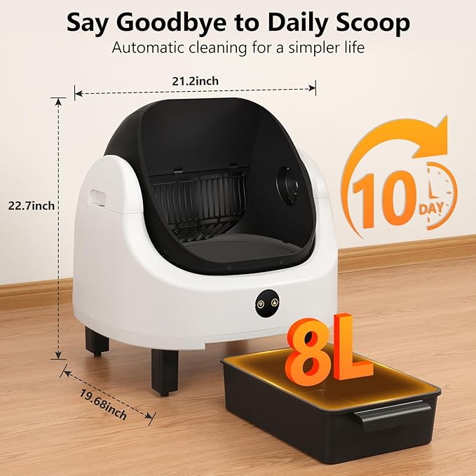 Self Cleaning Litter Box,Open Top Design Automatic Cat Litter Box Self Cleaning for Multiple Cats with App Control Safety Protection,Black