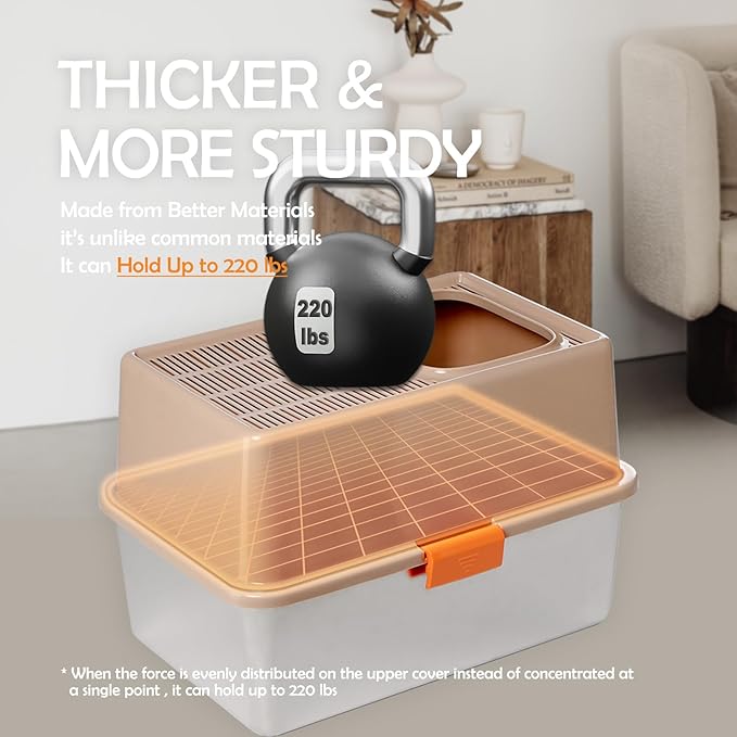 MEEXPAWS Stainless Steel Cat Litter Box Top Entry XL Large with Lid, 8'' High Side Metal Cat Litter Box for Big Cats, Top Cover with Slot, Non-Stick, Easy Clean, Include Litter Scoop