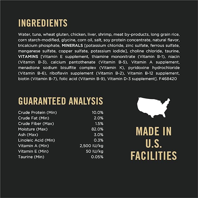 Purina Pro Plan Gravy, High Protein Wet Cat Food, COMPLETE ESSENTIALS Tuna, Shrimp & Rice Entree in Sauce - (Pack of 24) 3 oz. Pull-Top Cans
