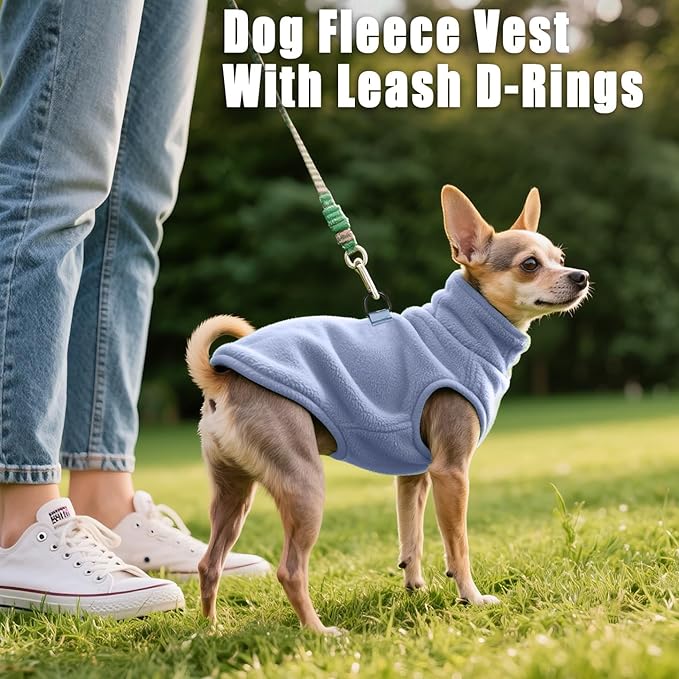 Idepet Dog Fleece Vest Sweater Zip Up Warm Pullover Dogs Jacket with D-Ring Leash Winter Cold Weater Coat Pet Sweatershirt Clothes Hoodie for Small Medium Dogs Boy Girl(Sky Blue,M)
