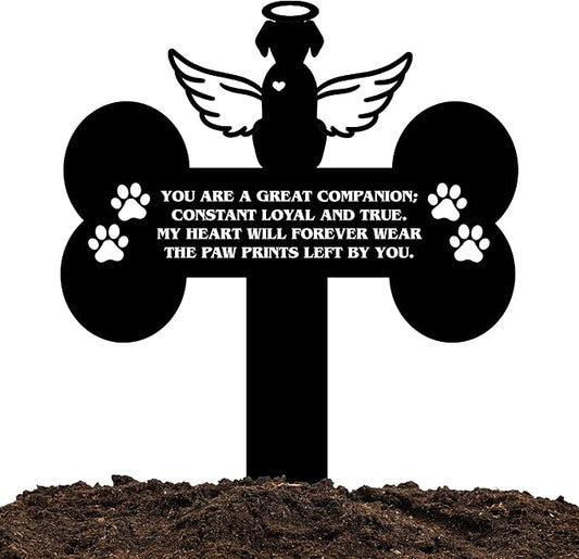 Dog Grave Marker Angel Cross – Pet Remembrance Gift for Loss of Dog, Weatherproof Metal Headstone for Yard, Garden or Indoor Memorial, 12in Sympathy Tribute Sign