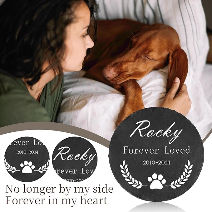 Ships Next Day Personalized Pet Memorial Stone for Loss of Dog Cat, Custom Photo Name Memory Headstone Garden Grave Marker Bereavement Sympathy Gift