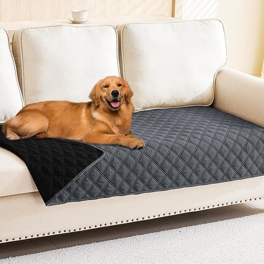 Smiry Waterproof Dog Bed Cover Pet Blanket, Soft Washable Dog Blanket for Furniture Bed Couch Sofa Reversible, Checkered (30"x80", Dark Grey/Black)