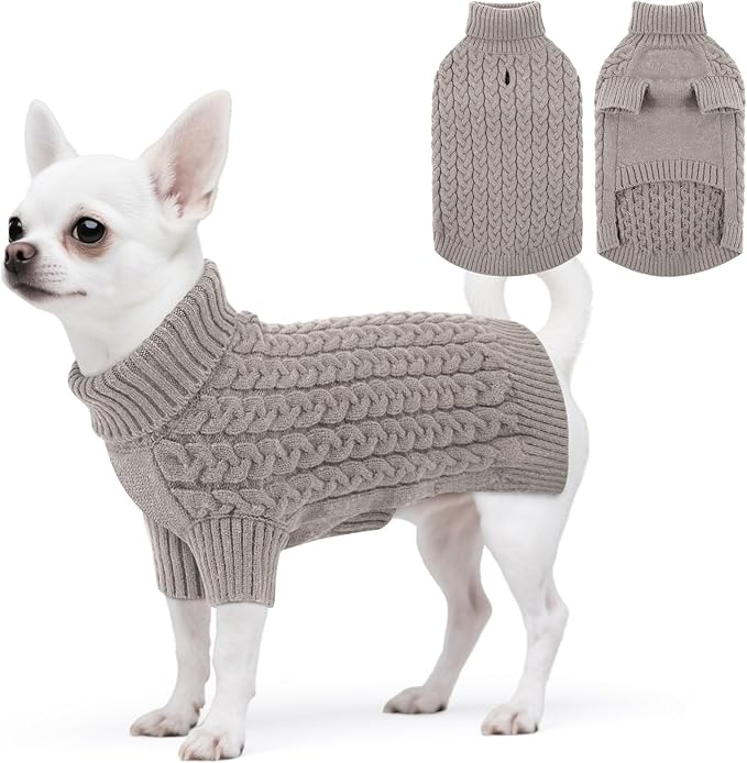 SAWMONG Dog Sweater, Dog Sweaters for Small Dogs Girls Boys, Pullover Turtleneck Knitted Doggy Sweatshirt, Cold Weather Pet Clothes（Grey, X-Small