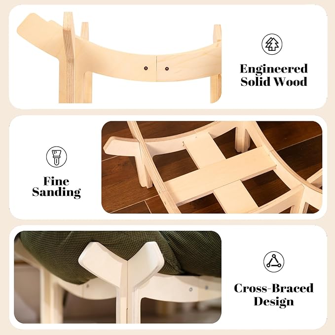 CHEERHOME PETS Elevated Cat Bed Wooden with Cushion Fluffy Pet Couch Sofa for Indoor Cats Raised Kitty Lounge Chair Suitable for Puppy, Cat Furniture(Green)