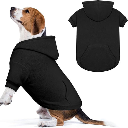 Dog Sweaters for Large Dogs,Dog Hoodie,Warm Fleece Sweatshirt with Hood & Pocket,Leash Hole,Cozy Cold Weather Pet Clothes Sweater Hoodie for Large Dogs(Black,L)