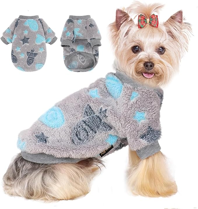 Dog Sweater Glow in The Dark Girl Pink Small Fleece Clothes Winter Soft Thickening Warm Puppy for Dogs Boy Teacup Yorkie Chihuahua (S,Grey)