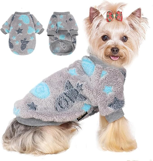 Dog Sweater Glow in The Dark Girl Pink Small Fleece Clothes Winter Soft Thickening Warm Puppy for Dogs Boy Teacup Yorkie Chihuahua (XS,Grey)