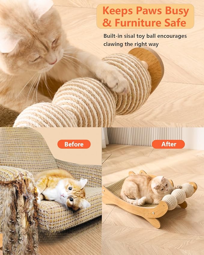 Cat Scratcher,Scratching Post,and Hammocks with Sisal Ball Toys Wooden Cat Beds & Furniture are Sturdy and Durable for All Types of Cats to Play and Relax Indoors